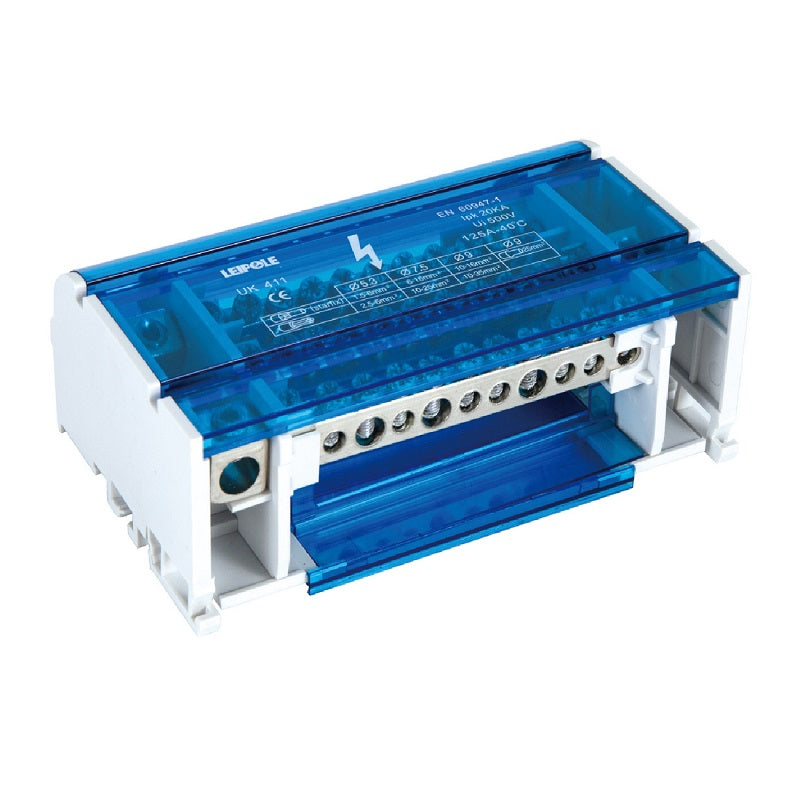 Leipole UK411 4-Pole Power Distribution Block 100A DIN Rail